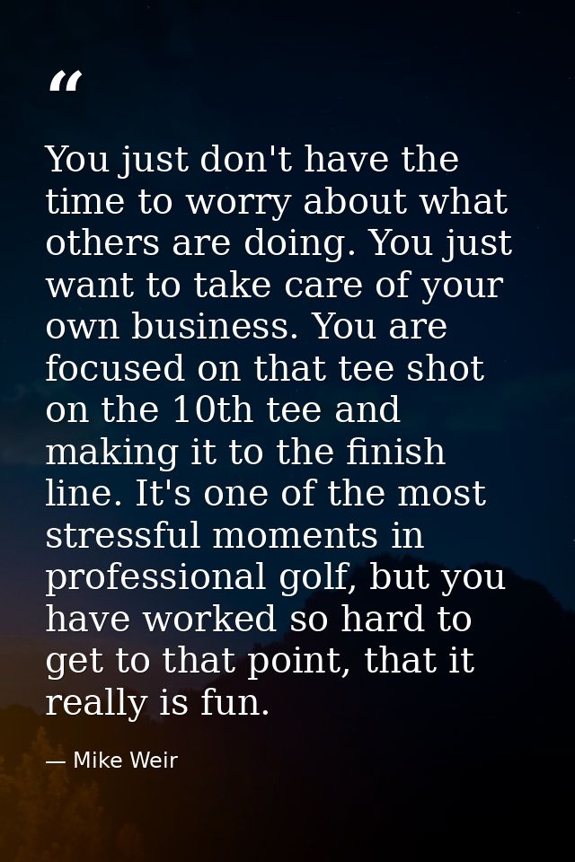 You just don't have the time to worry about what others are doing. You just want to take care of your own business. You  — Mike Weir