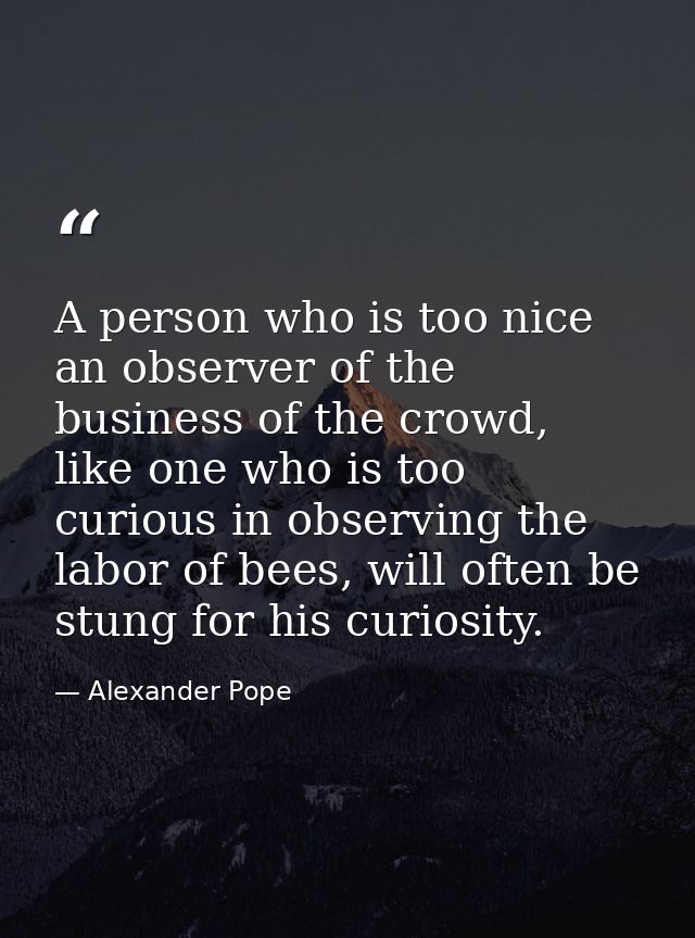 A person who is too nice an observer of the business of the crowd, like one who is too curious in observing the labor of — Alexander Pope