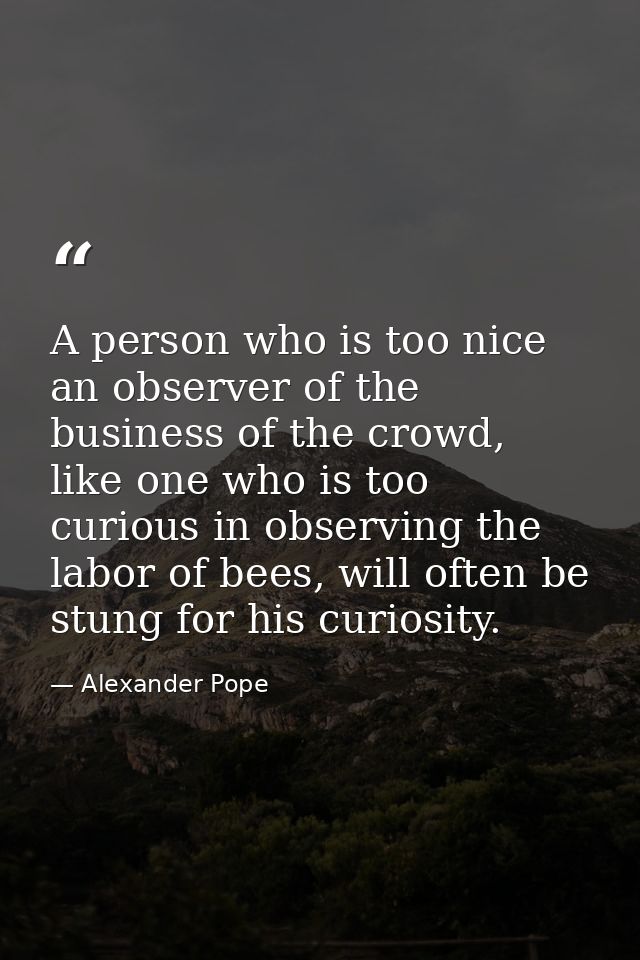 A person who is too nice an observer of the business of the crowd, like one who is too curious in observing the labor of — Alexander Pope