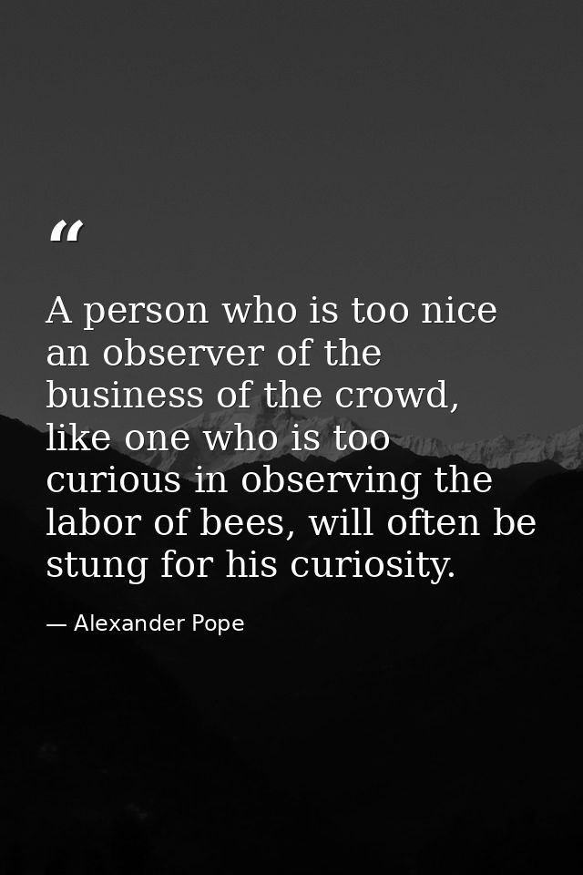 A person who is too nice an observer of the business of the crowd, like one who is too curious in observing the labor of — Alexander Pope