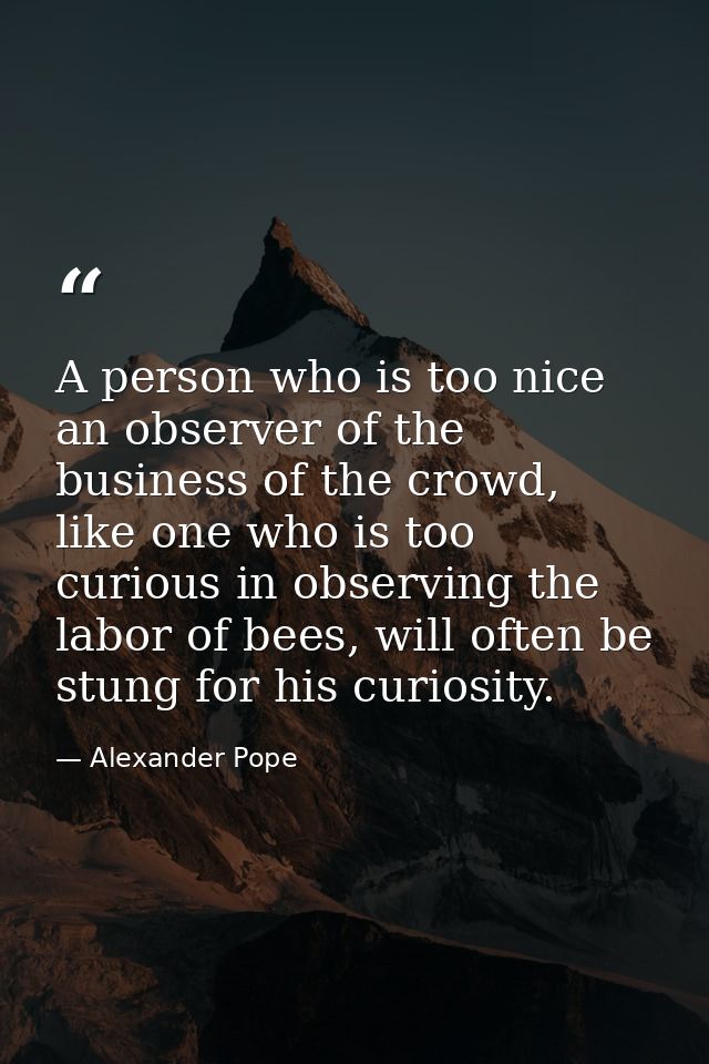 A person who is too nice an observer of the business of the crowd, like one who is too curious in observing the labor of — Alexander Pope