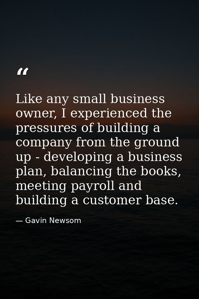 Like any small business owner, I experienced the pressures of building a company from the ground up - developing a busin — Gavin Newsom