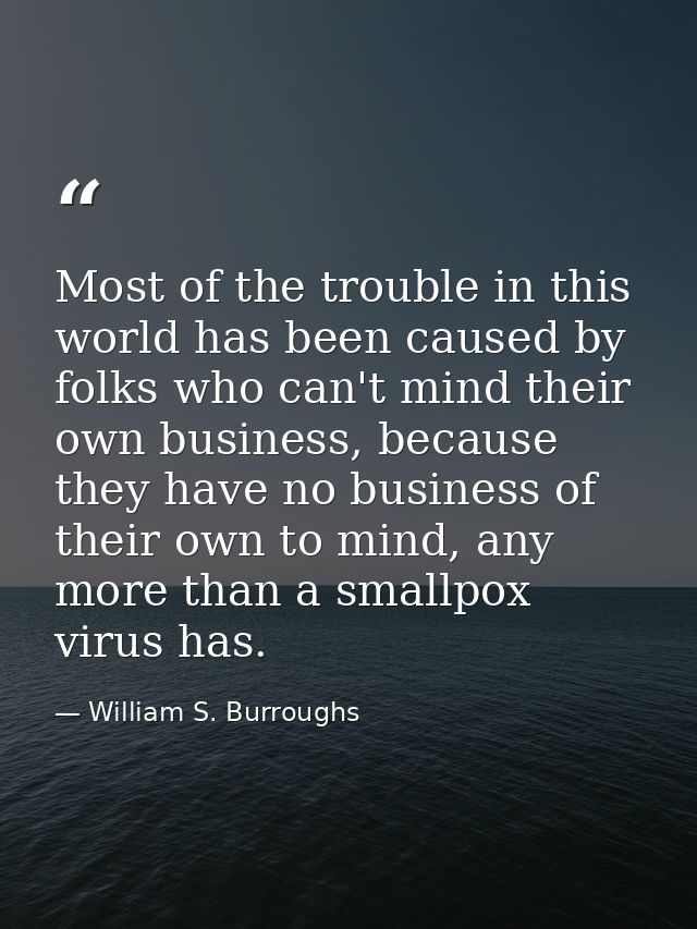 Most of the trouble in this world has been caused by folks who can't mind their own business, because they have no busin — William S. Burroughs