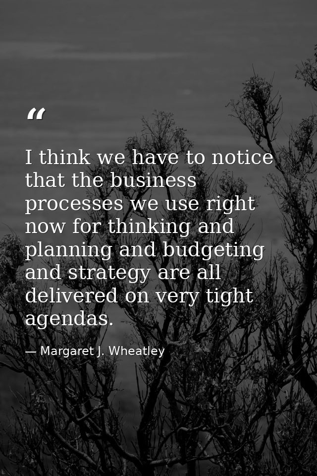 I think we have to notice that the business processes we use right now for thinking and planning and budgeting and strat — Margaret J. Wheatley
