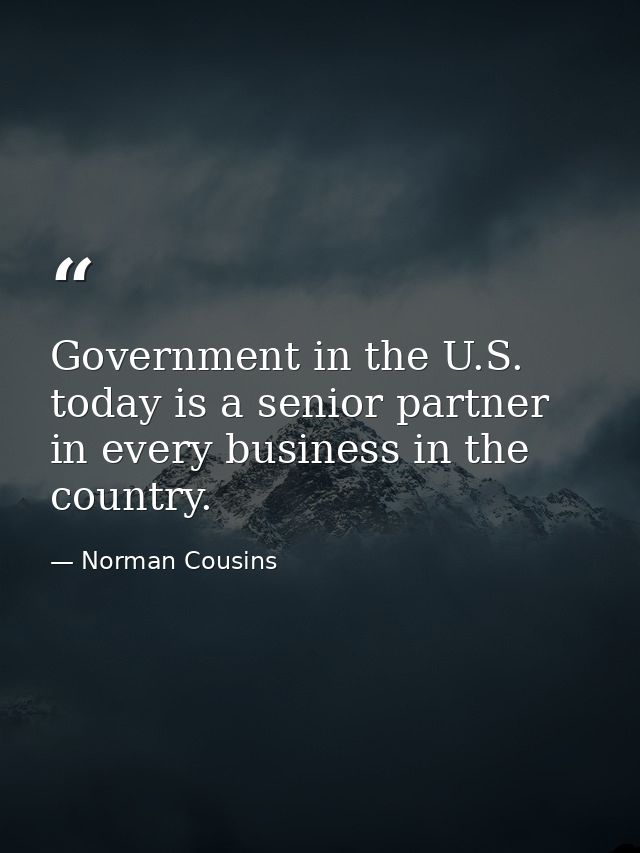 Government in the U.S. today is a senior partner in every business in the country. — Norman Cousins