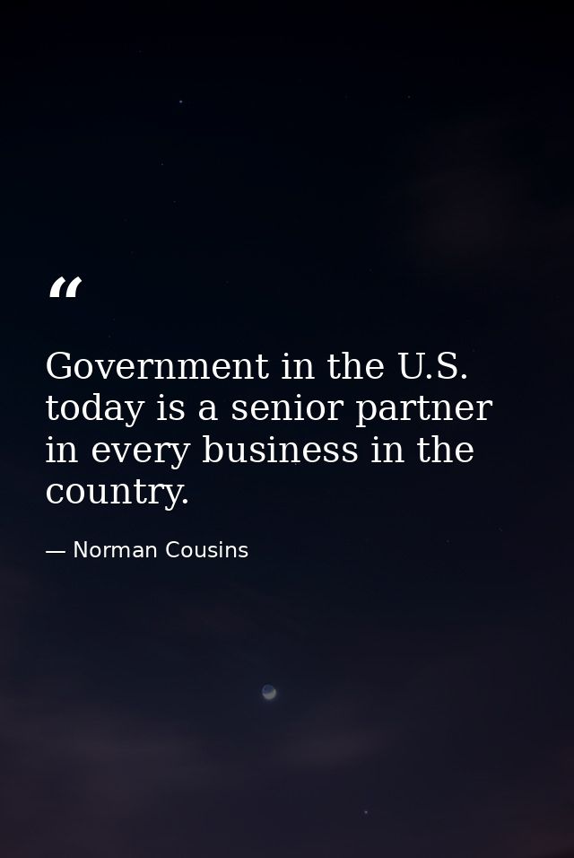 Government in the U.S. today is a senior partner in every business in the country. — Norman Cousins