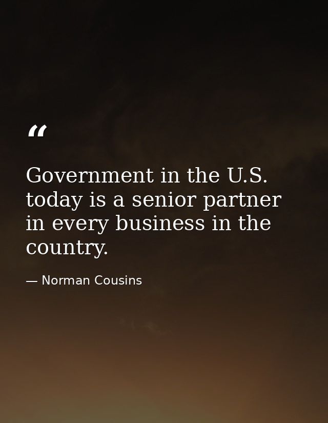 Government in the U.S. today is a senior partner in every business in the country. — Norman Cousins