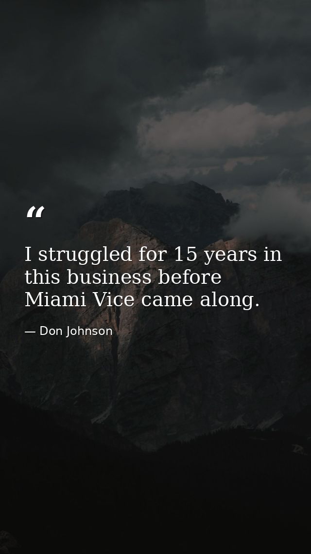 I struggled for 15 years in this business before Miami Vice came along. — Don Johnson