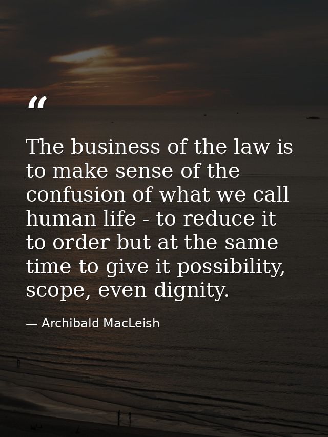 The business of the law is to make sense of the confusion of what we call human life - to reduce it to order but at the  — Archibald MacLeish