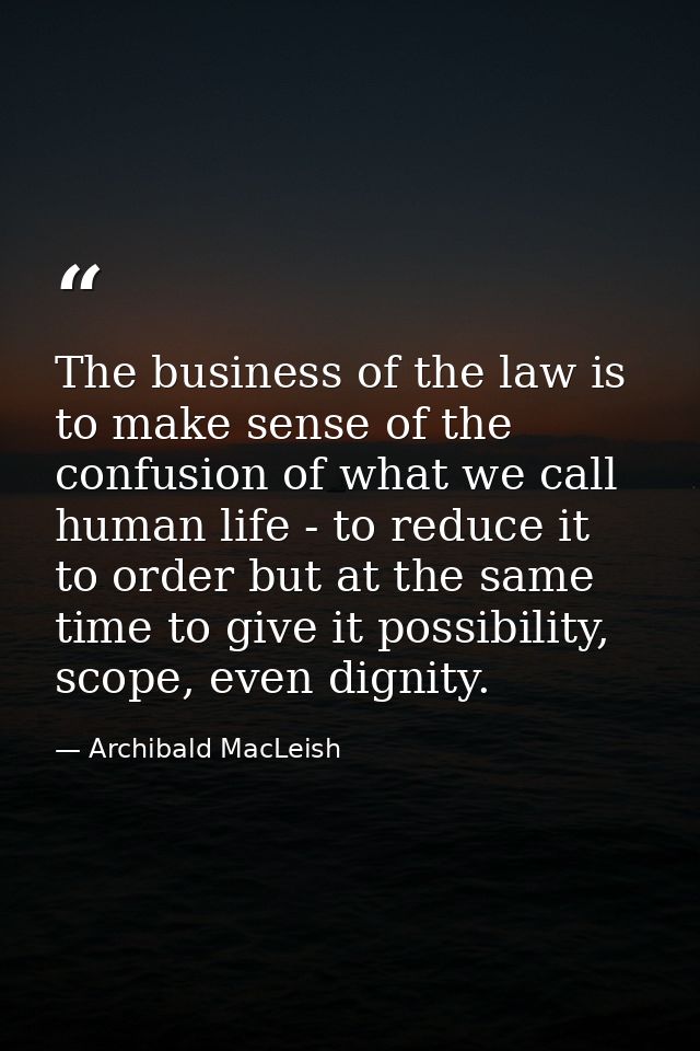 The business of the law is to make sense of the confusion of what we call human life - to reduce it to order but at the  — Archibald MacLeish