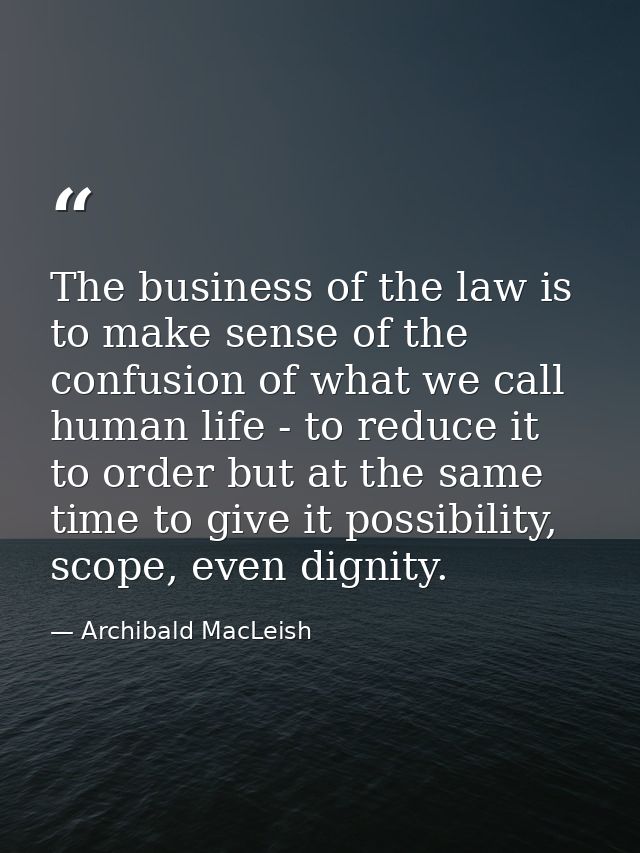 The business of the law is to make sense of the confusion of what we call human life - to reduce it to order but at the  — Archibald MacLeish