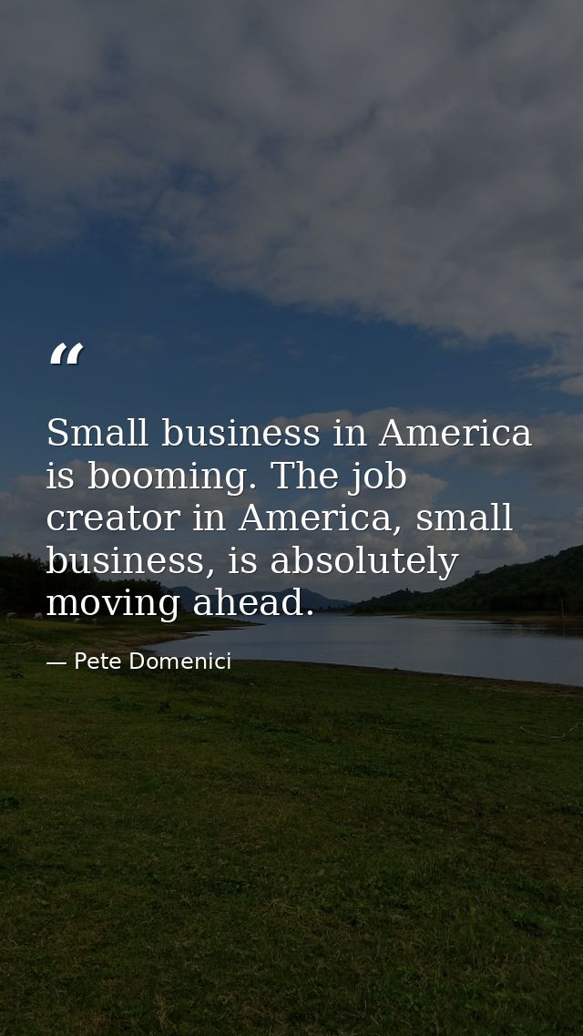 Small business in America is booming. The job creator in America, small business, is absolutely moving ahead. — Pete Domenici