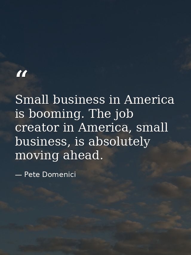 Small business in America is booming. The job creator in America, small business, is absolutely moving ahead. — Pete Domenici