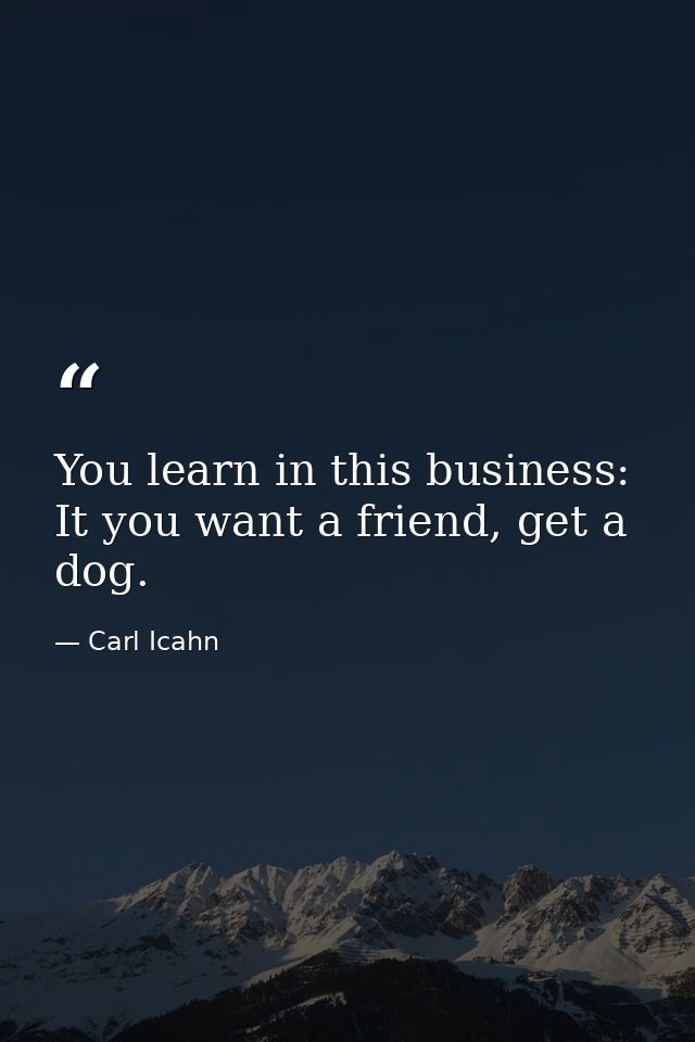 You learn in this business: It you want a friend, get a dog. — Carl Icahn