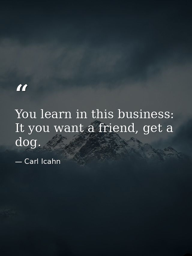You learn in this business: It you want a friend, get a dog. — Carl Icahn
