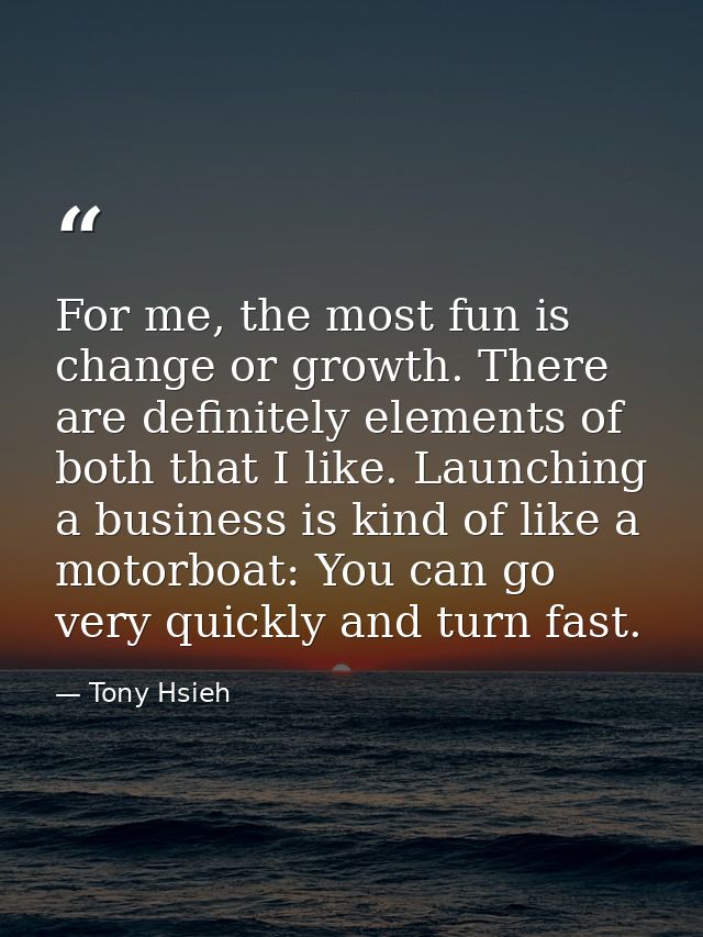For me, the most fun is change or growth. There are definitely elements of both that I like. Launching a business is kin — Tony Hsieh