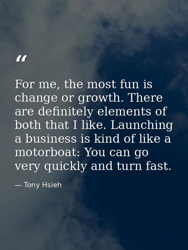 For me, the most fun is change or growth. There are definitely elements of both that I like. Launching a business is kin — Tony Hsieh