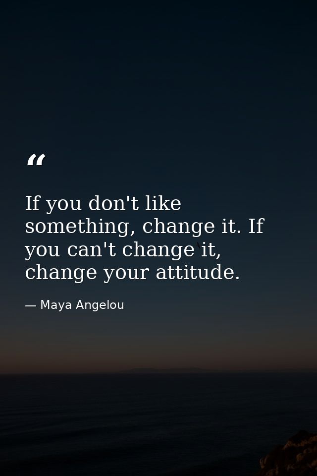 If you don't like something, change it. If you can't change it, change your attitude. — Maya Angelou