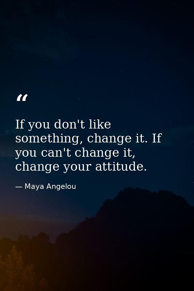 If you don't like something, change it. If you can't change it, change your attitude. — Maya Angelou