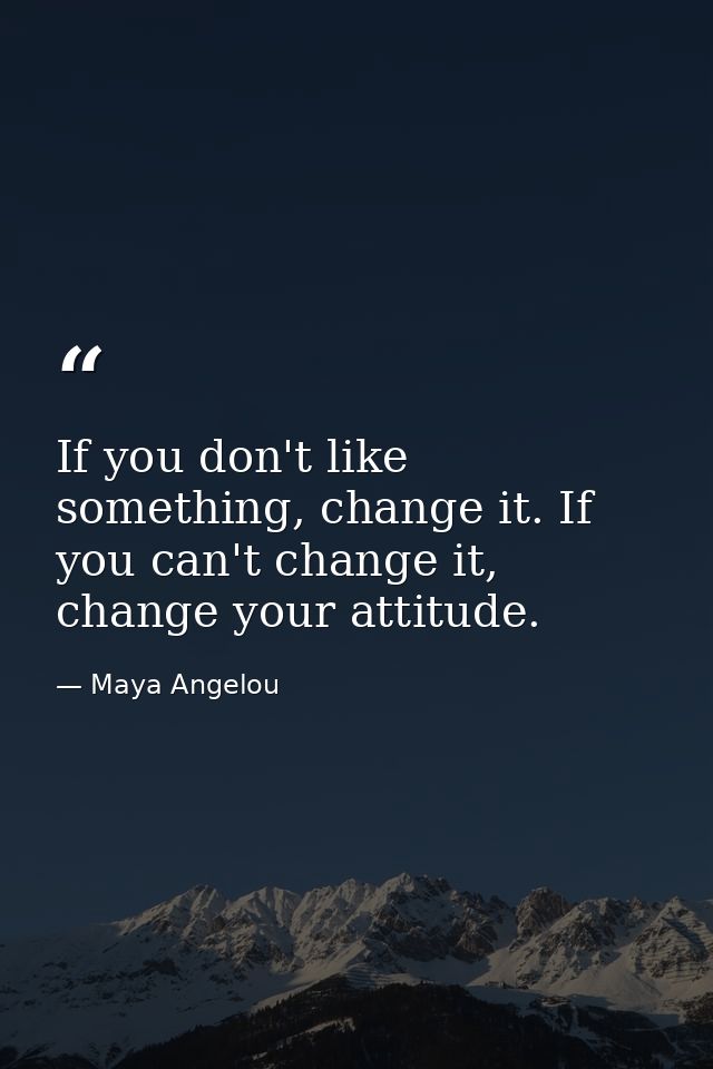 If you don't like something, change it. If you can't change it, change your attitude. — Maya Angelou