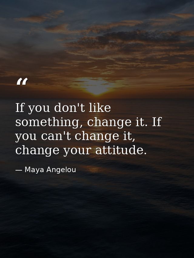 If you don't like something, change it. If you can't change it, change your attitude. — Maya Angelou