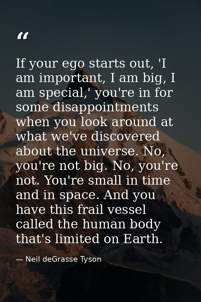If your ego starts out, 'I am important, I am big, I am special,' you're in for some disappointments when you look aroun — Neil deGrasse Tyson