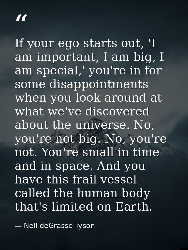 If your ego starts out, 'I am important, I am big, I am special,' you're in for some disappointments when you look aroun — Neil deGrasse Tyson