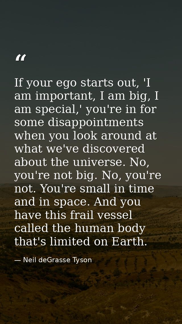 If your ego starts out, 'I am important, I am big, I am special,' you're in for some disappointments when you look aroun — Neil deGrasse Tyson