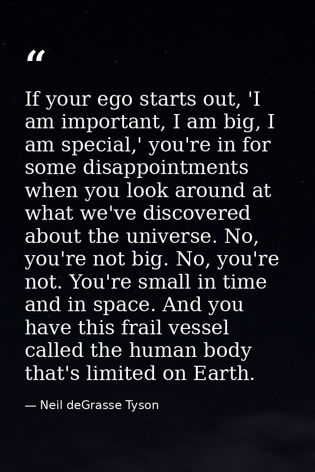 If your ego starts out, 'I am important, I am big, I am special,' you're in for some disappointments when you look aroun — Neil deGrasse Tyson
