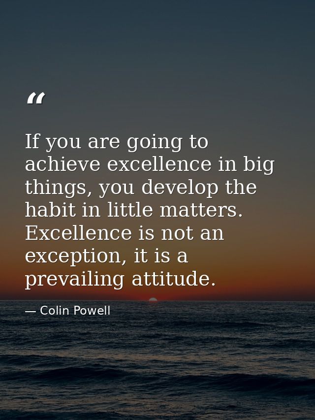 If you are going to achieve excellence in big things, you develop the habit in little matters. Excellence is not an exce — Colin Powell