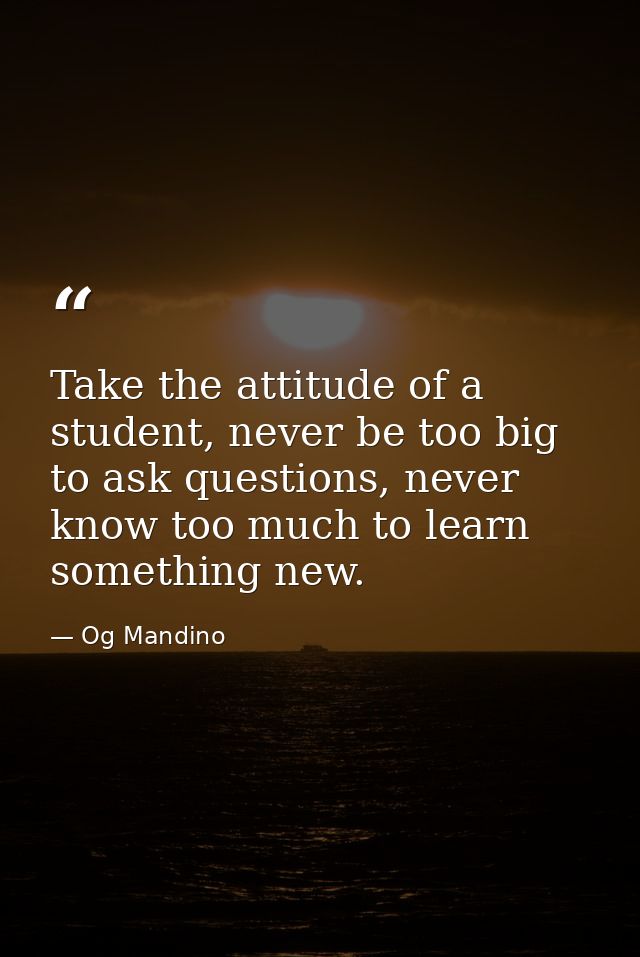 Take the attitude of a student, never be too big to ask questions, never know too much to learn something new. — Og Mandino