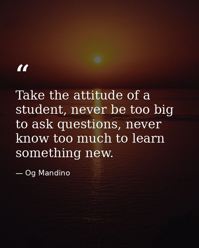 Take the attitude of a student, never be too big to ask questions, never know too much to learn something new. — Og Mandino