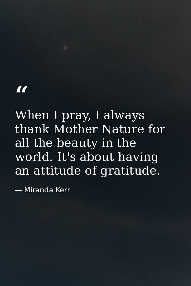 When I pray, I always thank Mother Nature for all the beauty in the world. It's about having an attitude of gratitude. — Miranda Kerr