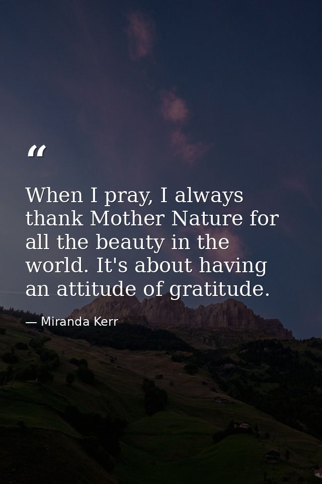 When I pray, I always thank Mother Nature for all the beauty in the world. It's about having an attitude of gratitude. — Miranda Kerr