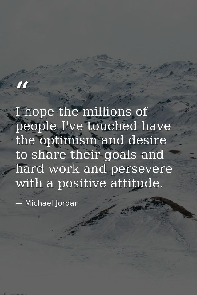 I hope the millions of people I've touched have the optimism and desire to share their goals and hard work and persevere — Michael Jordan