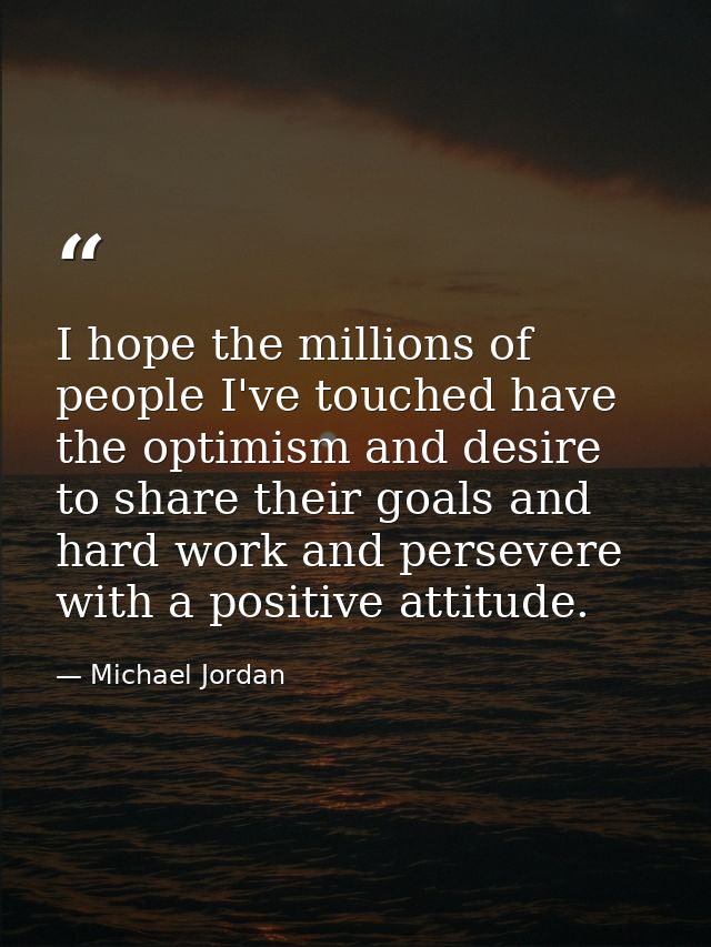 I hope the millions of people I've touched have the optimism and desire to share their goals and hard work and persevere — Michael Jordan