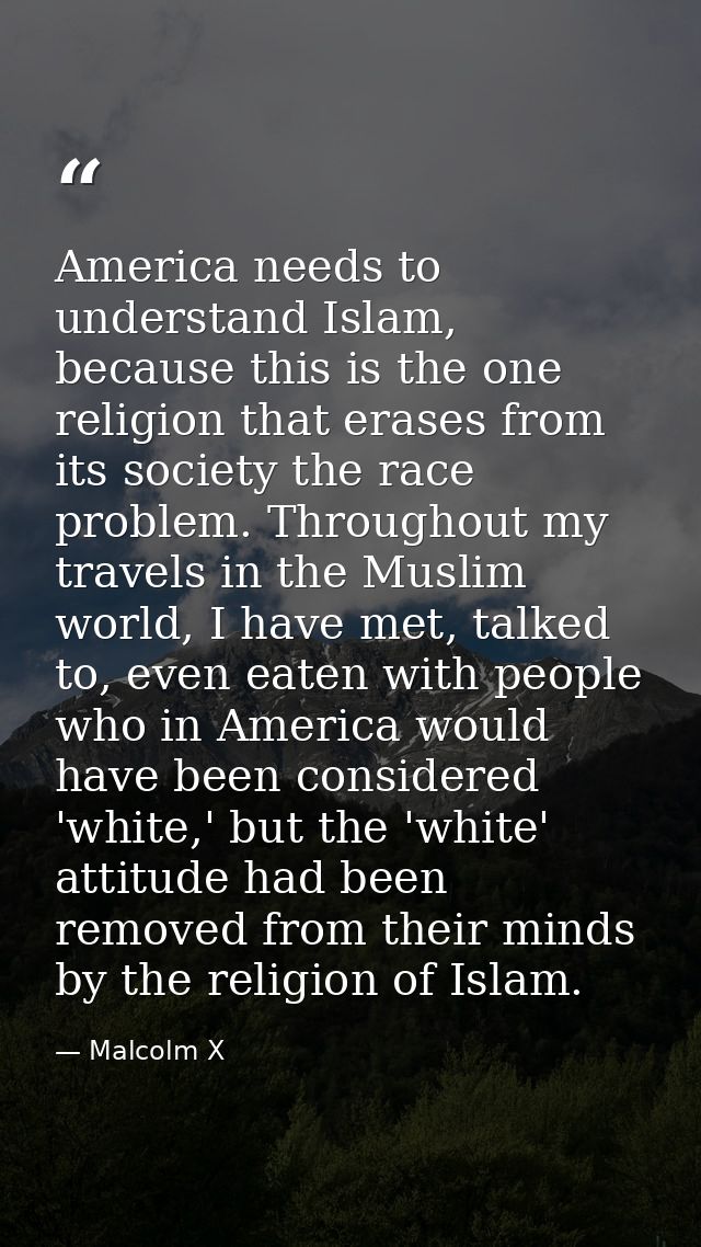 America needs to understand Islam, because this is the one religion that erases from its society the race problem. Throu — Malcolm X