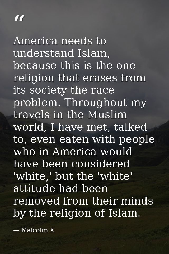 America needs to understand Islam, because this is the one religion that erases from its society the race problem. Throu — Malcolm X