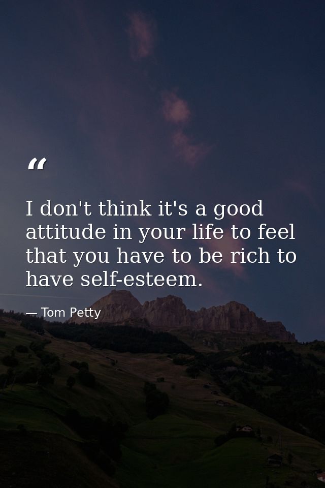 I don't think it's a good attitude in your life to feel that you have to be rich to have self-esteem. — Tom Petty