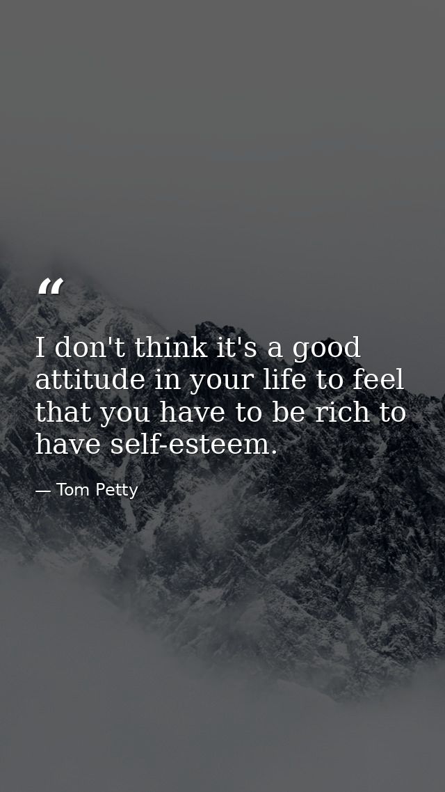 I don't think it's a good attitude in your life to feel that you have to be rich to have self-esteem. — Tom Petty