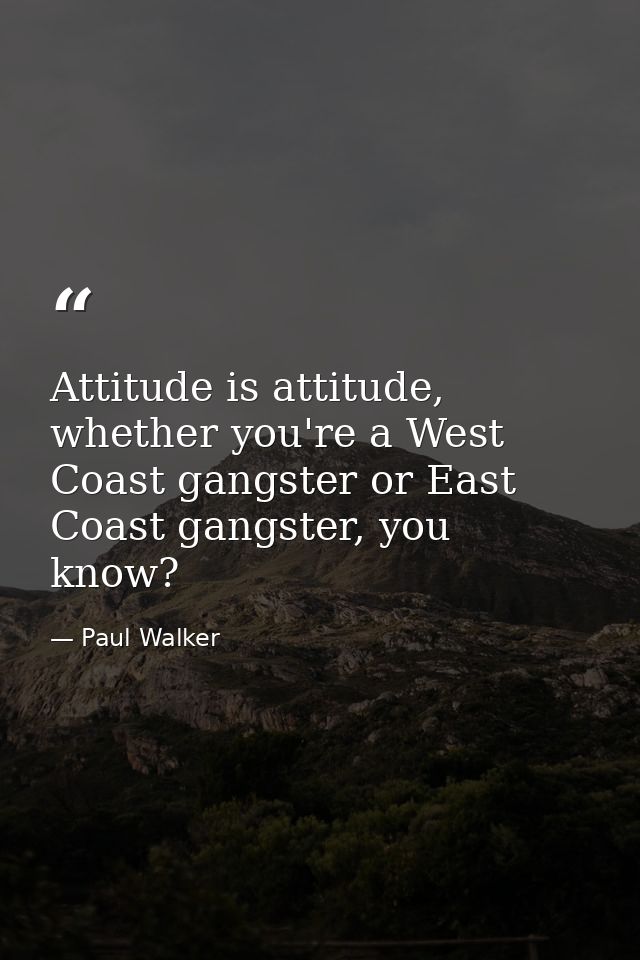 Attitude is attitude, whether you're a West Coast gangster or East Coast gangster, you know? — Paul Walker
