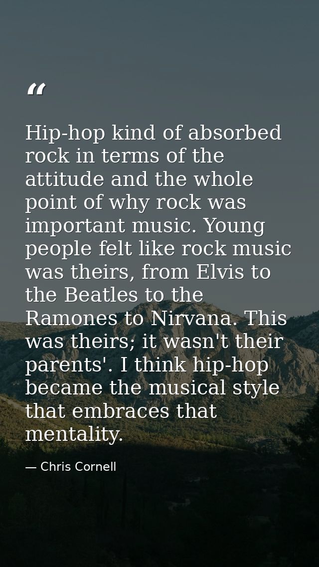 Hip-hop kind of absorbed rock in terms of the attitude and the whole point of why rock was important music. Young people — Chris Cornell