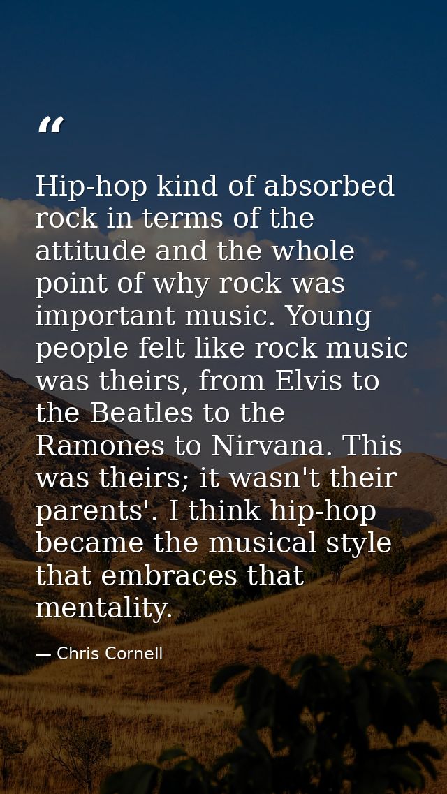 Hip-hop kind of absorbed rock in terms of the attitude and the whole point of why rock was important music. Young people — Chris Cornell