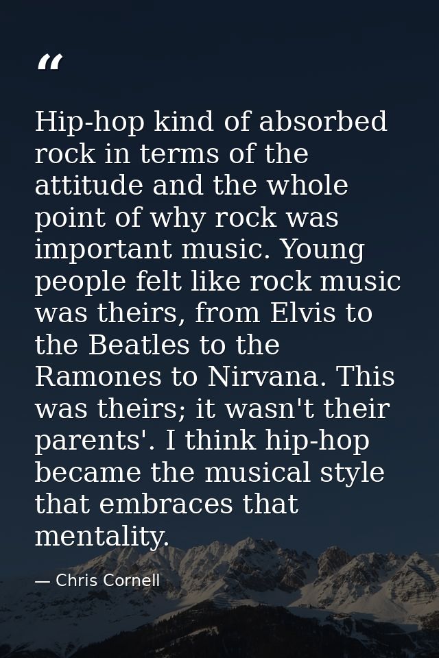 Hip-hop kind of absorbed rock in terms of the attitude and the whole point of why rock was important music. Young people — Chris Cornell