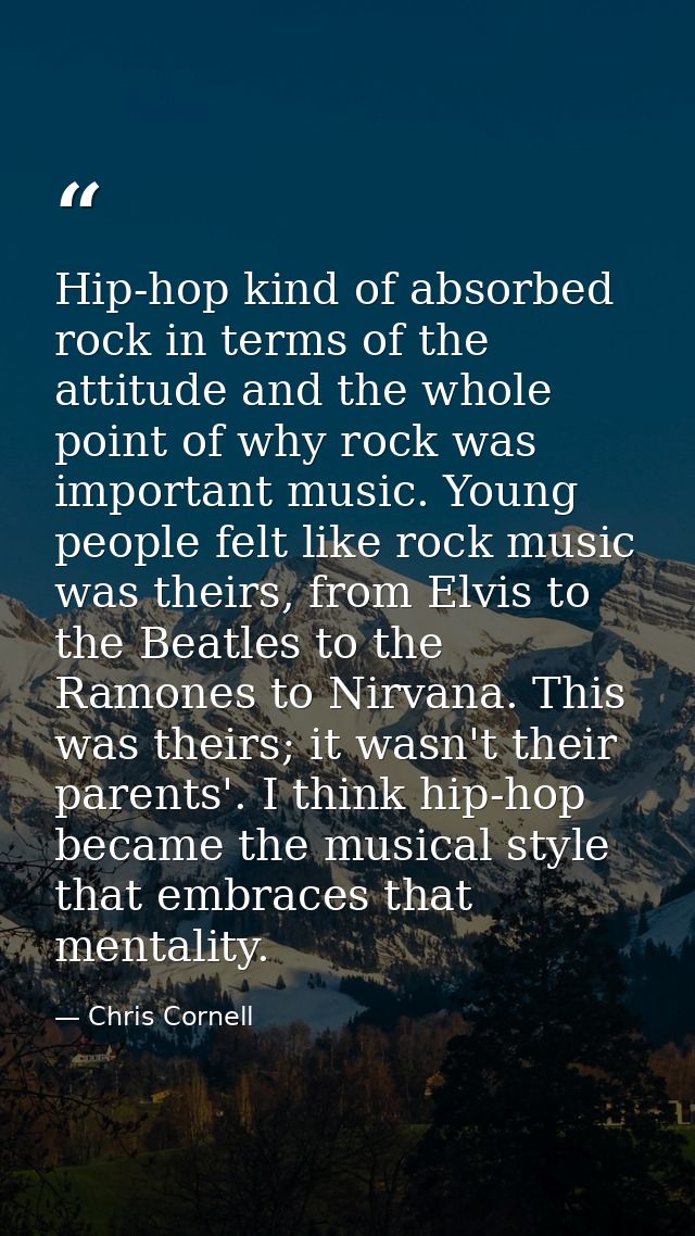 Hip-hop kind of absorbed rock in terms of the attitude and the whole point of why rock was important music. Young people — Chris Cornell