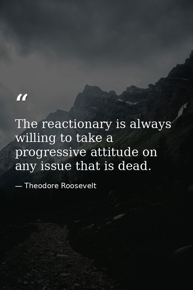 The reactionary is always willing to take a progressive attitude on any issue that is dead. — Theodore Roosevelt