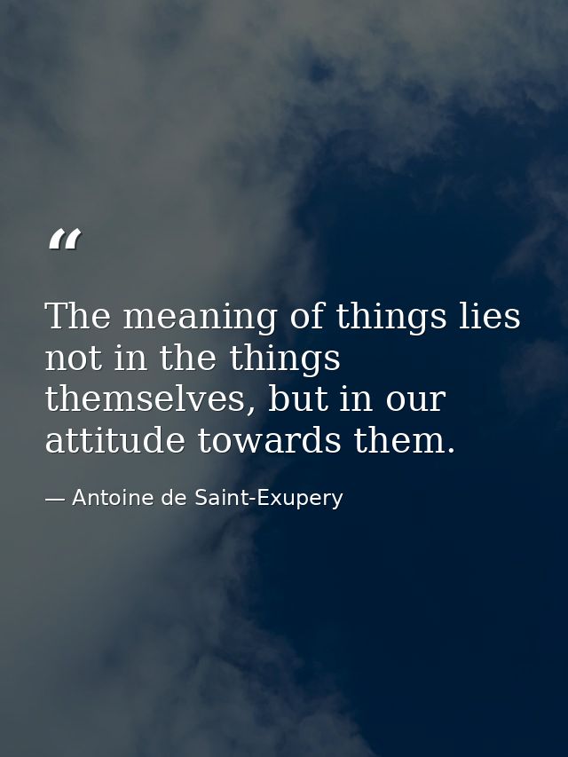 The meaning of things lies not in the things themselves, but in our attitude towards them. — Antoine de Saint-Exupery