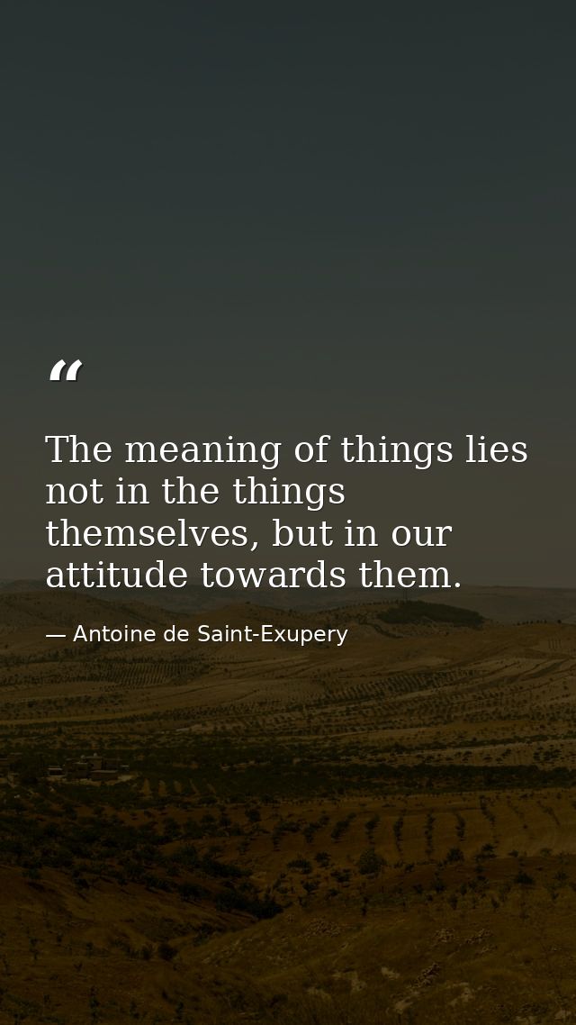 The meaning of things lies not in the things themselves, but in our attitude towards them. — Antoine de Saint-Exupery