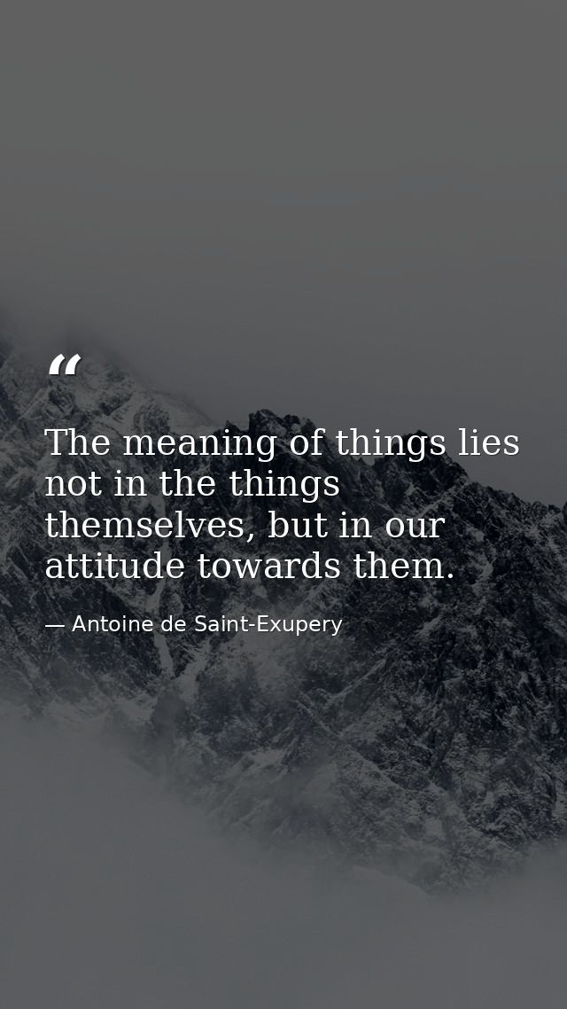 The meaning of things lies not in the things themselves, but in our attitude towards them. — Antoine de Saint-Exupery