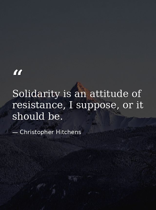 Solidarity is an attitude of resistance, I suppose, or it should be. — Christopher Hitchens